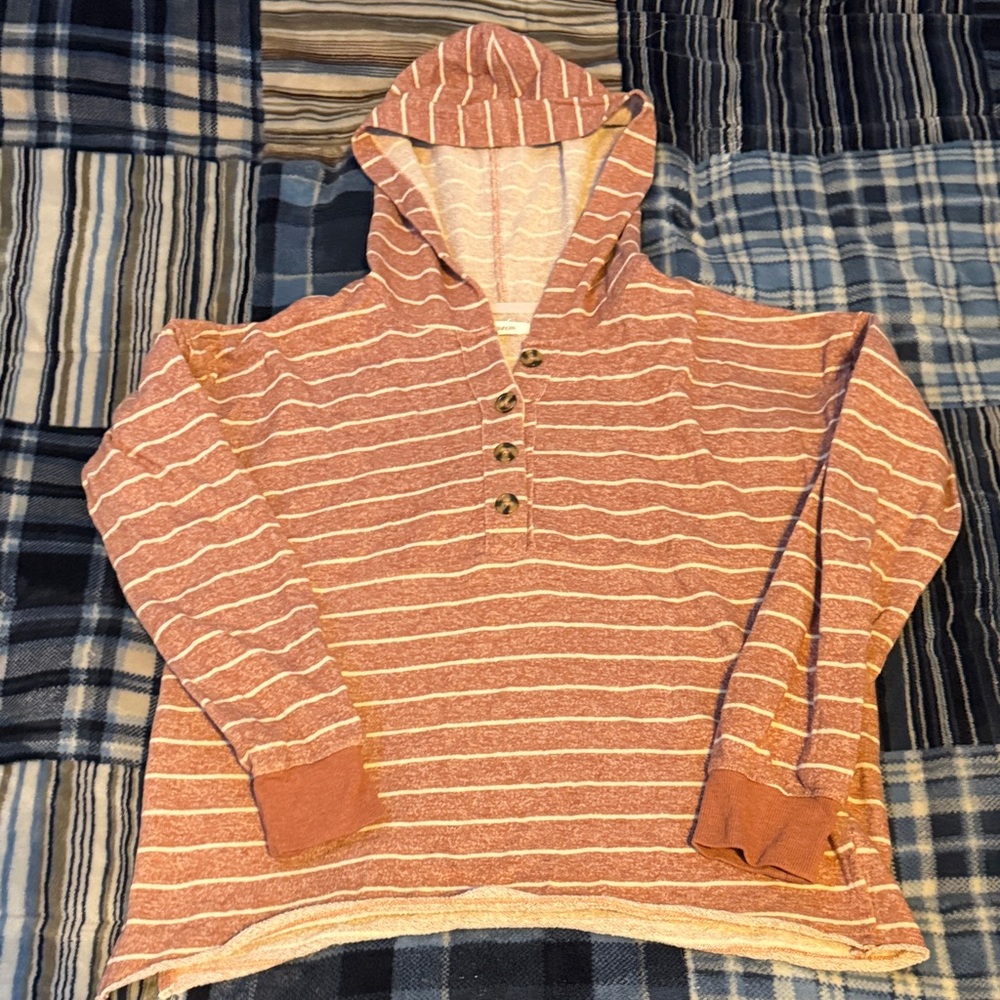 Maurices Pink Striped Button-Up Hoodie